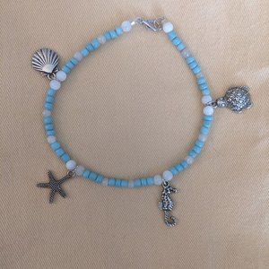 Glass bead and silver beachy anklet